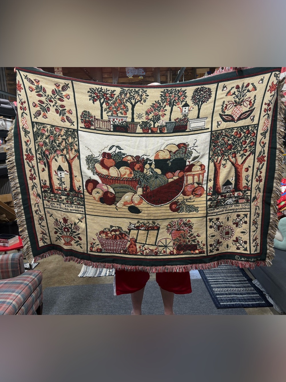 Vintage Goodwin Weavers Classic Fruit Basket Tapestry Throw Blanket